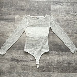 White See-through Patterned Thong Bodysuit